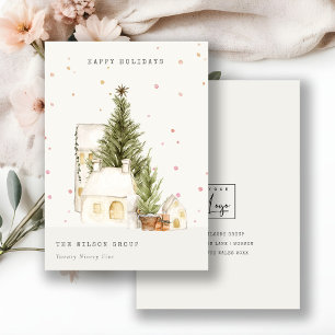 Cartão De Festividades Logotipo Casas de Árvore Neve Branca Saudações de