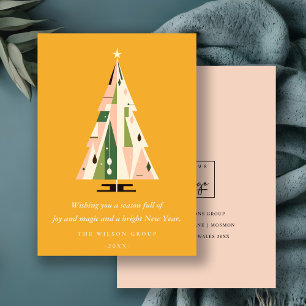 Cartão De Festividades Logotipo comercial da Árvore de Natal Verde da Mos