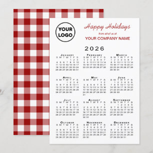 Cartão De Festividades Logotipo comercial do calendário 2026 - Red White