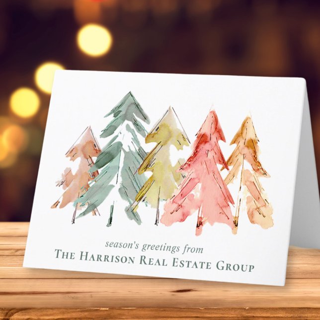 Cartão De Festividades Logotipo comercial Palha Árvore Aquarela (Spread the joy of the season and strengthen business relationships with our elegant holiday card)