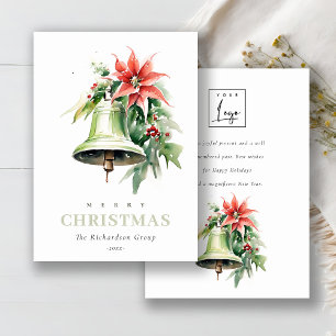 Cartão De Festividades Logotipo corporativo da Bell Poinsettia de Natal c