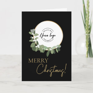Cartão De Festividades Logotipo da Empresa Feliz Natal Dourado Preto Pers
