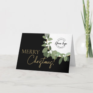 Cartão De Festividades Logotipo da Empresa Feliz Natal Foto Dourado Preto