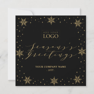 Cartão De Festividades Logotipo de Natal com Floco de Neve Preto e Dourad