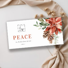 Cartão De Festividades Logotipo de Natal de Paz de Pinheiro Poinsettia