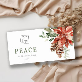 Cartão De Festividades Logotipo de Natal de Paz de Pinheiro Poinsettia Ne