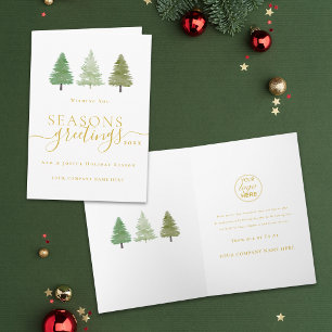 Cartão De Festividades Logotipo de Negócios de Natal Árvores de Fogo Scri