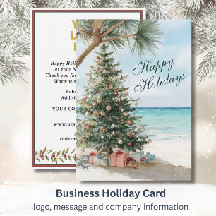 Cartão De Festividades Logotipo de negócios de Natal de praia em aquarela