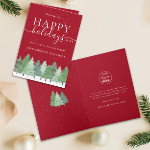 Cartão De Festividades Logotipo de Negócios Feliz Natal Aquarela Floresta