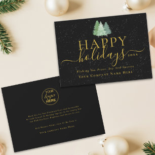 Cartão De Festividades Logotipo de Negócios Moderno Natal Preto e Dourado