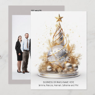Cartão De Festividades Logotipo do código qr da árvore de ouro branco de