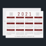 Cartão De Festividades Logotipo e nome da empresa do calendário 2021<br><div class="desc">Inclua o logotipo e o nome da sua empresa neste útil calendário para 2021 com seus cartões de natal e a mensagem de apreciação do cliente na parte traseira. Adicione suas assinaturas de funcionarios às costas para um toque mais pessoal. ALTERAÇÕES: A cor vermelha burgundy pode ser alterada para ser...</div>