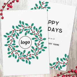 Cartão De Festividades Logotipo Holly Wreath Business