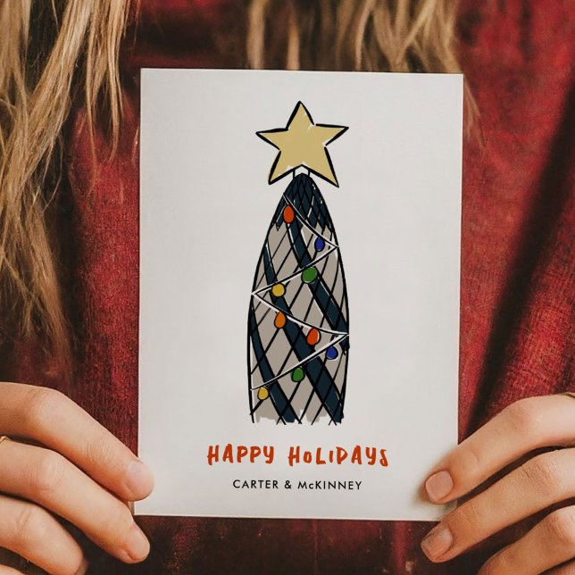 Cartão De Festividades London Gherkin Torre Árvore de Natal (London Gherkin Tower Christmas Tree Illustrated Business Holiday Card)