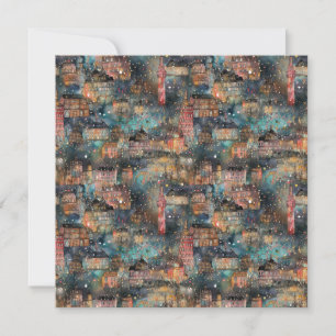 Cartão De Festividades Londres no Natal e Ano Novo em Aquarelas