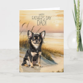 Cartão De Festividades Long Hair Chihuahua Dog Sunset Beach Father's Day