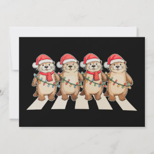 Cartão De Festividades Lontra de Natal Luzes de Natal Chapéu de Papai Noe
