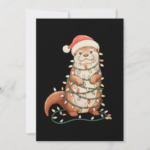 Cartão De Festividades Lontra Natal Animal Luzes de Natal Chapéu do Papai