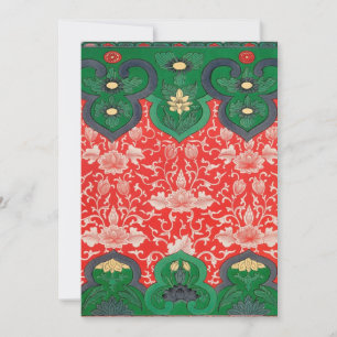 Cartão De Festividades Lótus Místico Asiático Abstrato Vermelho e Verde