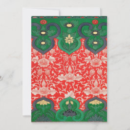 Cartão De Festividades Lótus Místico Vermelho e Verde Abstrato Asiático