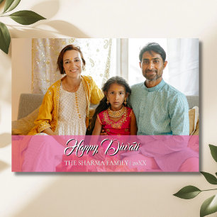Cartão De Festividades Lótus Rosa Elegante Foto Feliz Diwali
