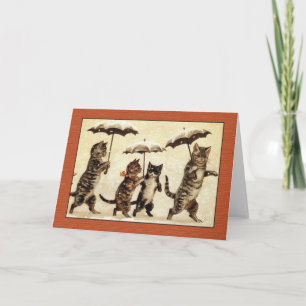 Cartão De Festividades Louis Wain Cats with Umbrellas Greeting Card