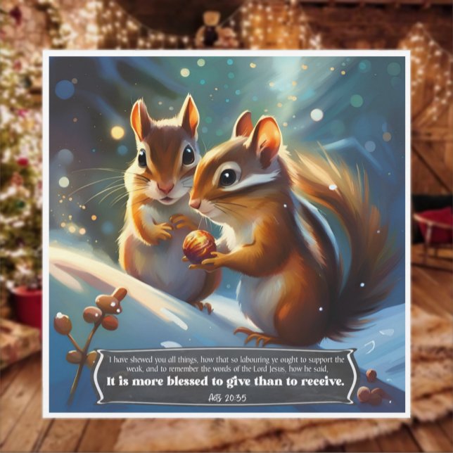 Cartão De Festividades Love Charity KJV Bíblia Woodland Chipmunk Natal (Criador carregado)