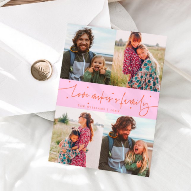 Cartão De Festividades Love Family Orange Pink Valentines Day Photo (Criador carregado)