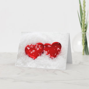 Cartão De Festividades Love Hearts in Snow Greeting Card