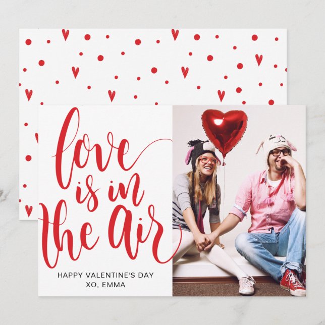 Cartão De Festividades Love Is In The Air Custom Valentine's Day Photo (Frente/Verso)