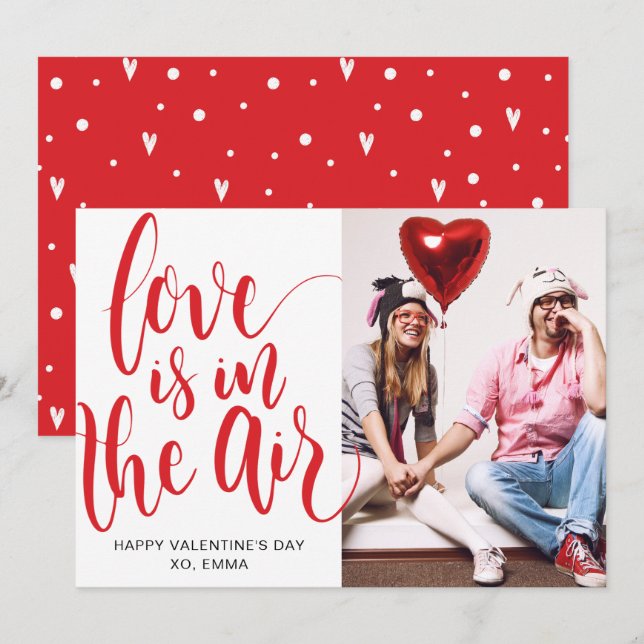 Cartão De Festividades Love Is In The Air Custom Valentine's Day Photo (Frente/Verso)