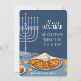 Cartão De Festividades Love Light Latkes Hanukkah Menorah & Dreidel Art