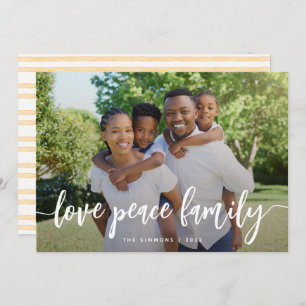 Cartão De Festividades Love Peace Family Modern Brusn Script Photo