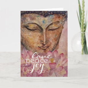Cartão De Festividades Love Peace Joy Buddha Watercolor Art Greeting Card