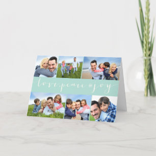 Cartão De Festividades Love Peace Joy Calliografia Modern 6 Photo Collage