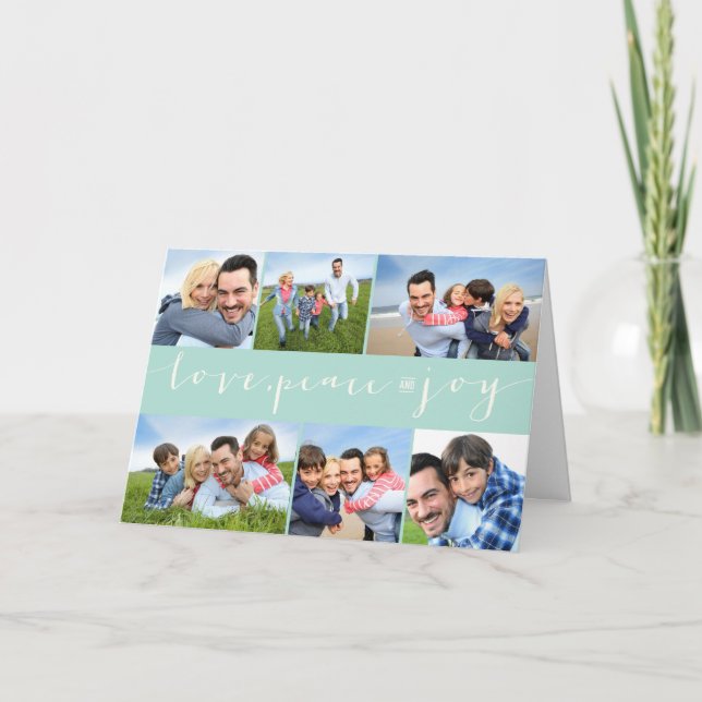 Cartão De Festividades Love Peace Joy Calliografia Modern 6 Photo Collage (Frente)
