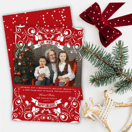 Cartão De Festividades Love Peace Joy Floral Flourish Red Photo