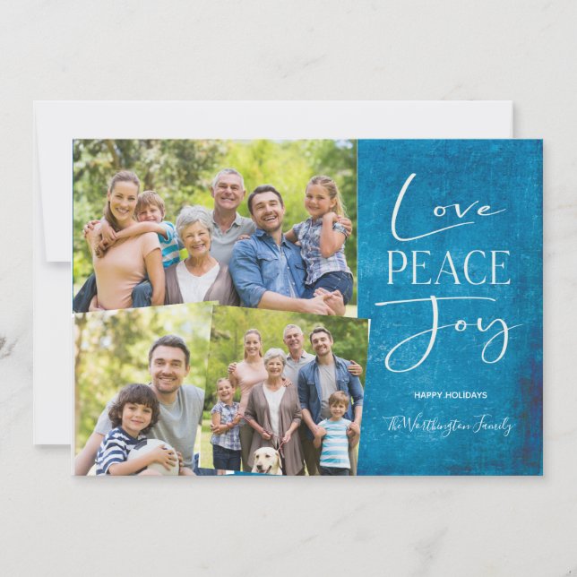 Cartão De Festividades Love Peace Joy Modern Elegant Family Photo Holida (Frente)