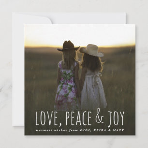 Cartão De Festividades Love Peace & Joy Whimsical Script Photo Christmas