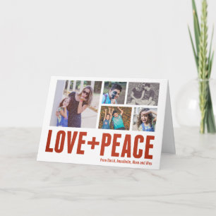Cartão De Festividades Love + Peace Modern Minimale 5-Photo Holiday