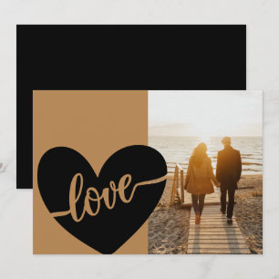 Cartão De Festividades Love Script Heart Dourado Black Namorados Photo
