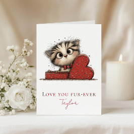 Cartão De Festividades Love You Fur-Ever Funny Cat Valentine Folded Card