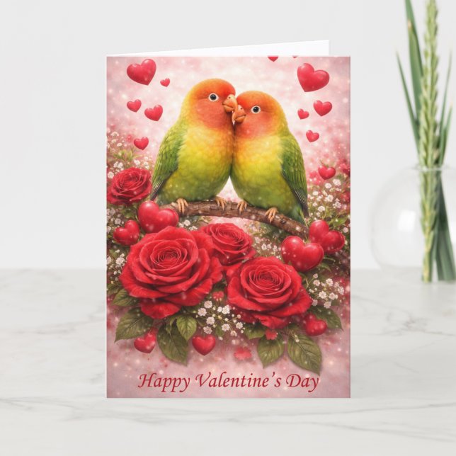 Cartão De Festividades Lovebirds & Roses Valentine’s Day – Romantic (Frente)