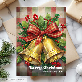 Cartão De Festividades Lovely Christmas bells vintage holly berries