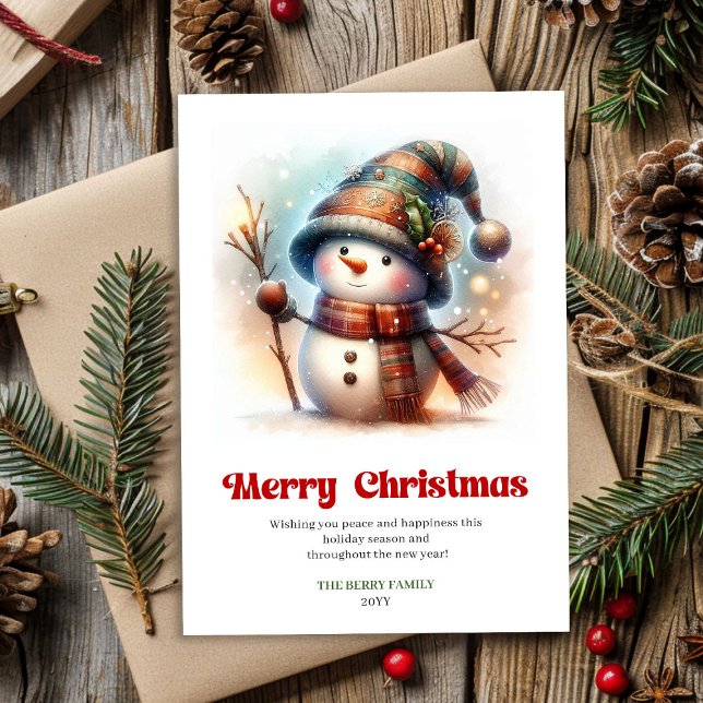 Cartão De Festividades Lovely Christmas snowman classic kids holiday card (Lovely Christmas snowman classic kids holiday card digital)
