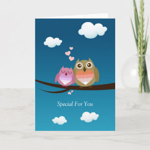 Cartão De Festividades Lovely Cute Owl Couple Full of Love Heart