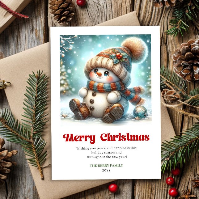 Cartão De Festividades Lovely digital cartoon snowman classic Christmas   (Lovely digital cartoon snowman classic Christmas Holiday Card)