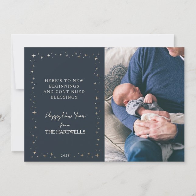 Cartão De Festividades Lovely Navy Starry New Year Photo (Frente)