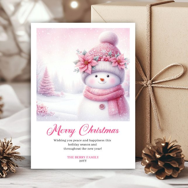 Cartão De Festividades Lovely Pink Snowman Printable Christmas Scene Card (Lovely Pink Snowman Printable Christmas Scene Greeting Card

)