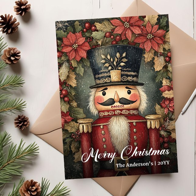 Cartão De Festividades Lovely retro Christmas nutcracker card editable (Lovely retro Christmas nutcracker card editable)